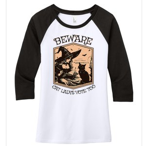 Beware Cat Ladies Vote Too Kamala Harris Halloween Witch Women's Tri-Blend 3/4-Sleeve Raglan Shirt