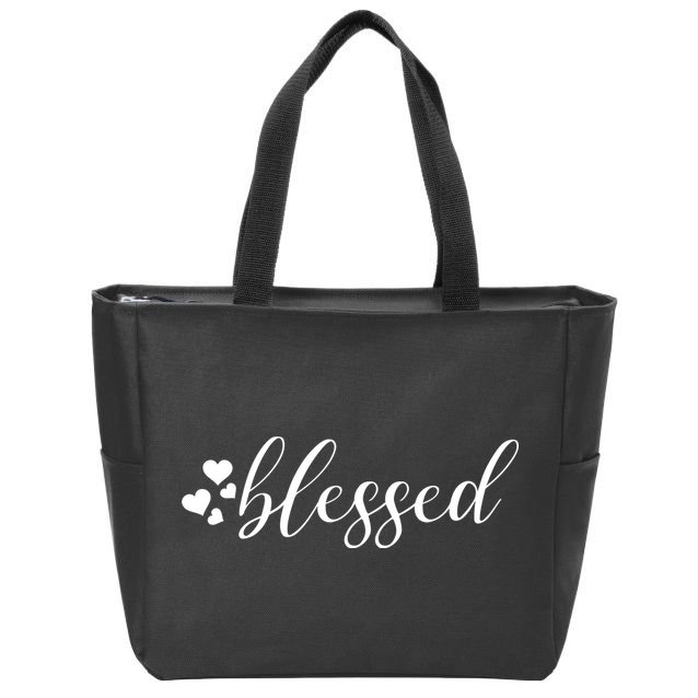 Blessed Cute Love Hearts Zip Tote Bag