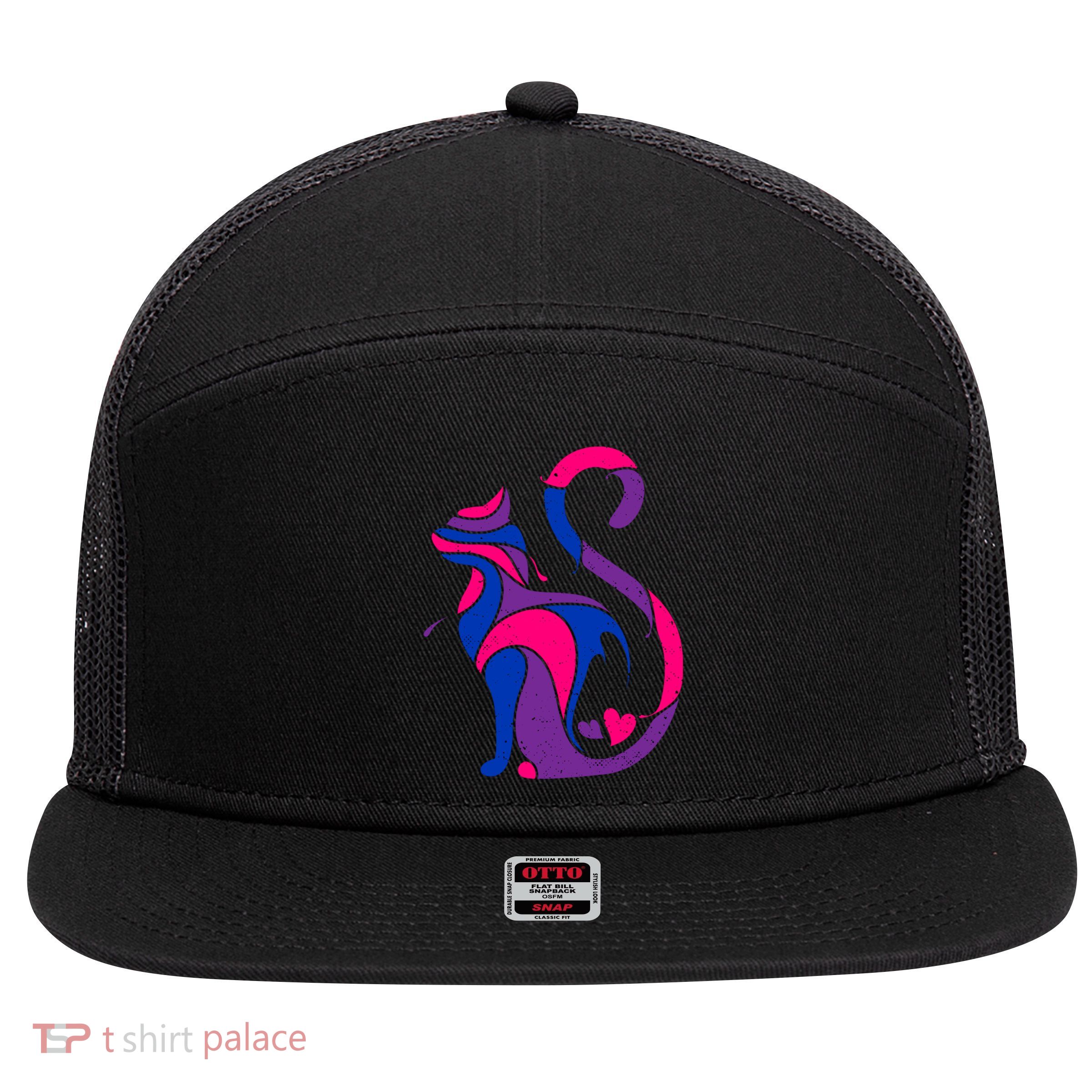 Bisexual Cat Lgbt Ally Support Cat Lover Pride Month Funny Gift 7 Panel Mesh Trucker Snapback Hat