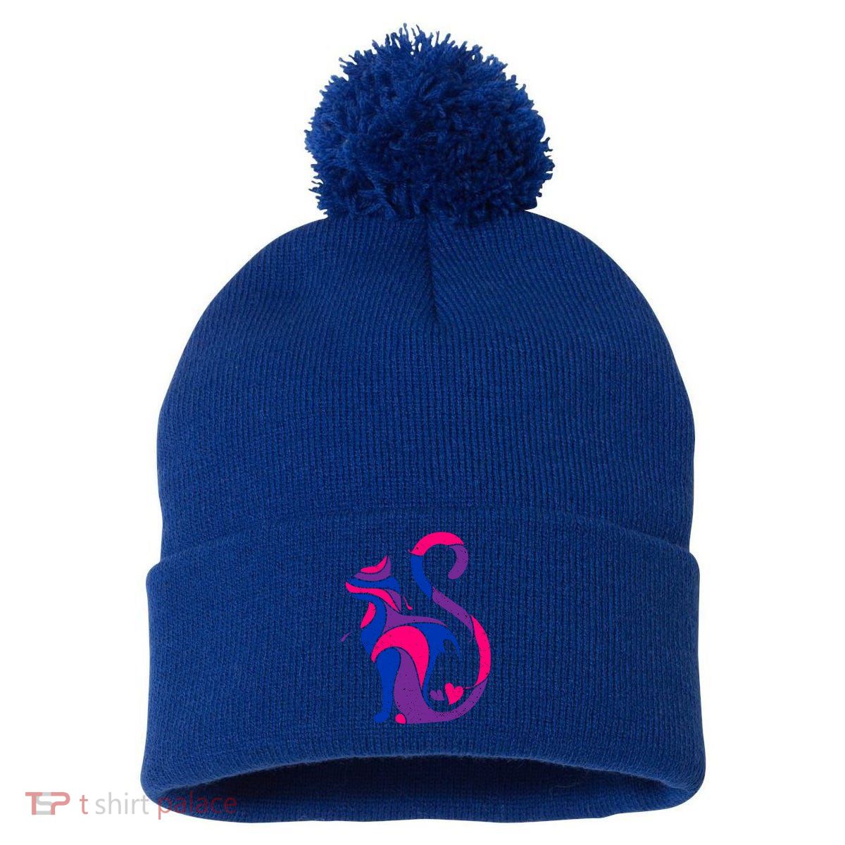 Bisexual Cat Lgbt Ally Support Cat Lover Pride Month Funny Gift Pom Pom 12in Knit Beanie