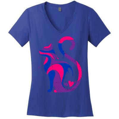 Bisexual Cat Lgbt Ally Support Cat Lover Pride Month Funny Gift Women's V-Neck T-Shirt