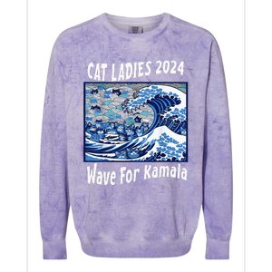 Blue Cat Ladies 2024 Wave For Kamala Funny Colorblast Crewneck Sweatshirt