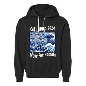 Blue Cat Ladies 2024 Wave For Kamala Funny Garment-Dyed Fleece Hoodie