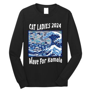 Blue Cat Ladies 2024 Wave For Kamala Funny Long Sleeve Shirt