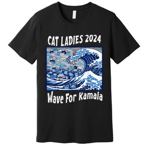 Blue Cat Ladies 2024 Wave For Kamala Funny Premium T-Shirt