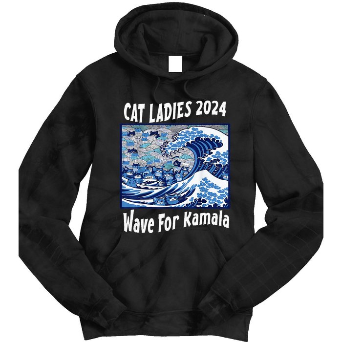 Blue Cat Ladies 2024 Wave For Kamala Funny Tie Dye Hoodie