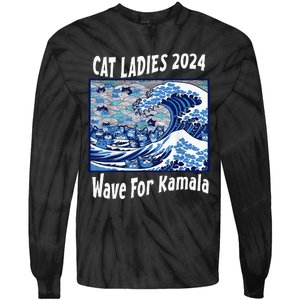 Blue Cat Ladies 2024 Wave For Kamala Funny Tie-Dye Long Sleeve Shirt