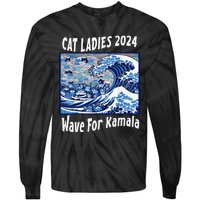 Blue Cat Ladies 2024 Wave For Kamala Funny Tie-Dye Long Sleeve Shirt