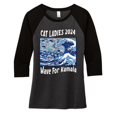 Blue Cat Ladies 2024 Wave For Kamala Funny Women's Tri-Blend 3/4-Sleeve Raglan Shirt