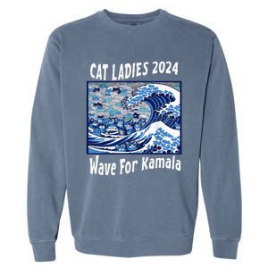 Blue Cat Ladies 2024 Wave For Kamala Funny Garment-Dyed Sweatshirt