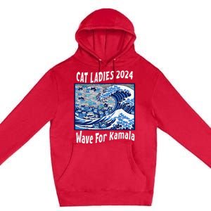 Blue Cat Ladies 2024 Wave For Kamala Funny Premium Pullover Hoodie