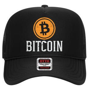 Bitcoin Coin Logo Btc Cyrpto Cryptocurrency Trader Women High Crown Mesh Back Trucker Hat