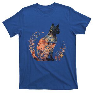 Black Cat Lover Costume Floral Flower Scary Halloween T-Shirt