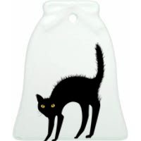 Black Cat Lover Gift Ceramic Bell Ornament