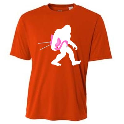 Bigfoot Carrying Lawn Flamingo Funny Sasquatch Gift Cooling Performance Crew T-Shirt