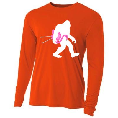 Bigfoot Carrying Lawn Flamingo Funny Sasquatch Gift Cooling Performance Long Sleeve Crew