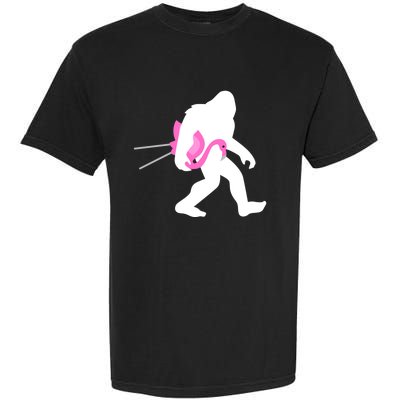 Bigfoot Carrying Lawn Flamingo Funny Sasquatch Gift Garment-Dyed Heavyweight T-Shirt