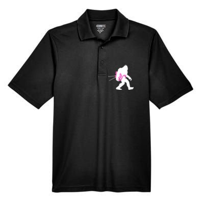 Bigfoot Carrying Lawn Flamingo Funny Sasquatch Gift Men's Origin Performance Pique Polo