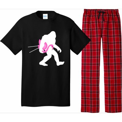 Bigfoot Carrying Lawn Flamingo Funny Sasquatch Gift Pajama Set