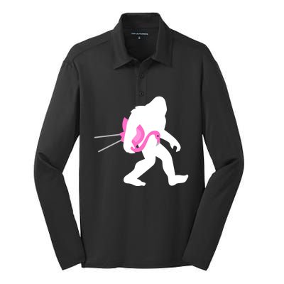 Bigfoot Carrying Lawn Flamingo Funny Sasquatch Gift Silk Touch Performance Long Sleeve Polo