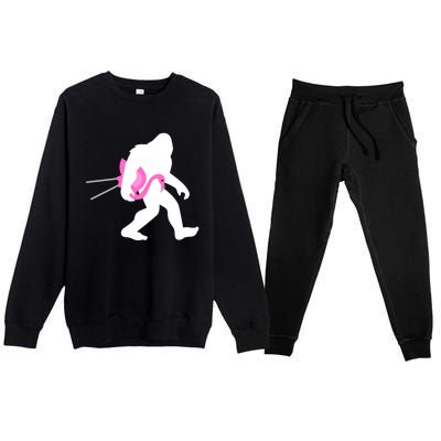 Bigfoot Carrying Lawn Flamingo Funny Sasquatch Gift Premium Crewneck Sweatsuit Set