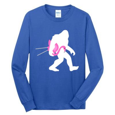 Bigfoot Carrying Lawn Flamingo Funny Sasquatch Gift Tall Long Sleeve T-Shirt