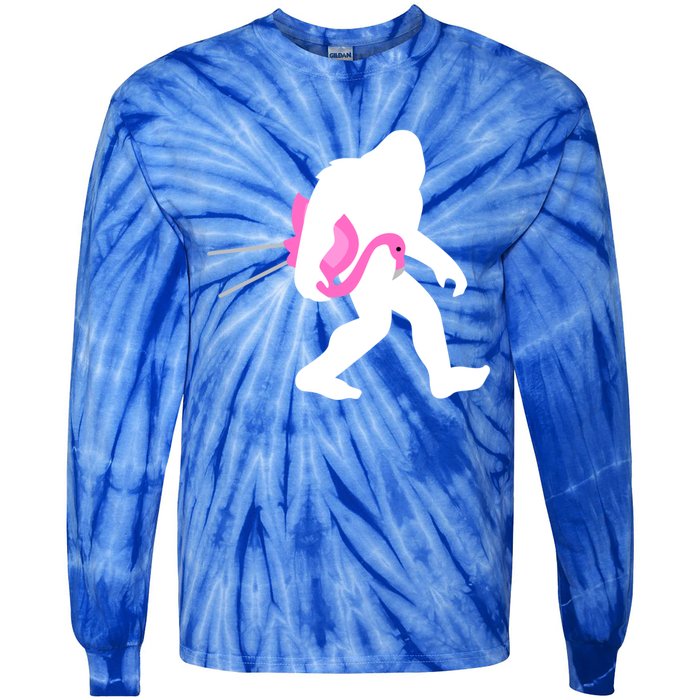 Bigfoot Carrying Lawn Flamingo Funny Sasquatch Gift Tie-Dye Long Sleeve Shirt