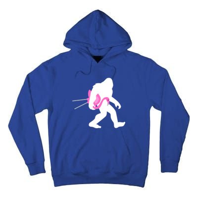 Bigfoot Carrying Lawn Flamingo Funny Sasquatch Gift Tall Hoodie