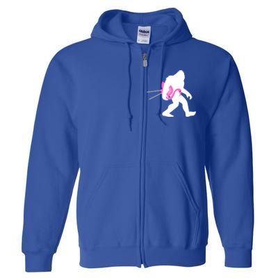 Bigfoot Carrying Lawn Flamingo Funny Sasquatch Gift Full Zip Hoodie