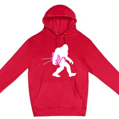 Bigfoot Carrying Lawn Flamingo Funny Sasquatch Gift Premium Pullover Hoodie