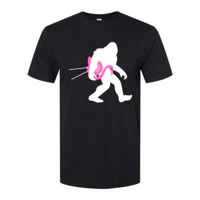 Bigfoot Carrying Lawn Flamingo Funny Sasquatch Gift Softstyle CVC T-Shirt