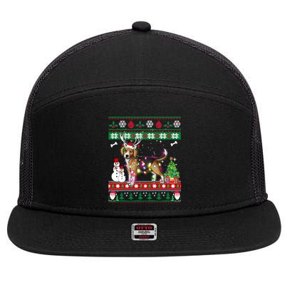 Beagle Christmas Lights Funny Xmas Dog Funny Gift 7 Panel Mesh Trucker Snapback Hat