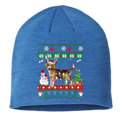 Beagle Christmas Lights Funny Xmas Dog Funny Gift Sustainable Beanie