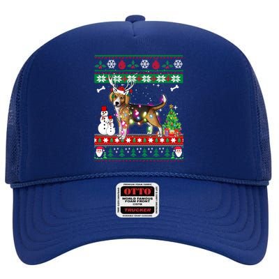 Beagle Christmas Lights Funny Xmas Dog Funny Gift High Crown Mesh Back Trucker Hat