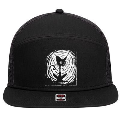 Black Cat Lazy Halloween Costume Scary Creepy 7 Panel Mesh Trucker Snapback Hat