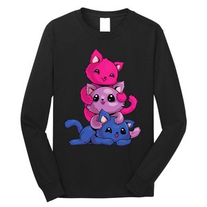 Bisexual Cat LGBT Kawaii Anime Kitten Bi Pride Flag Long Sleeve Shirt