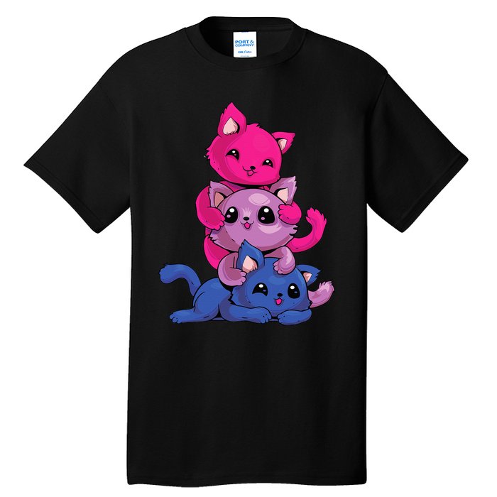 Bisexual Cat LGBT Kawaii Anime Kitten Bi Pride Flag Tall T-Shirt