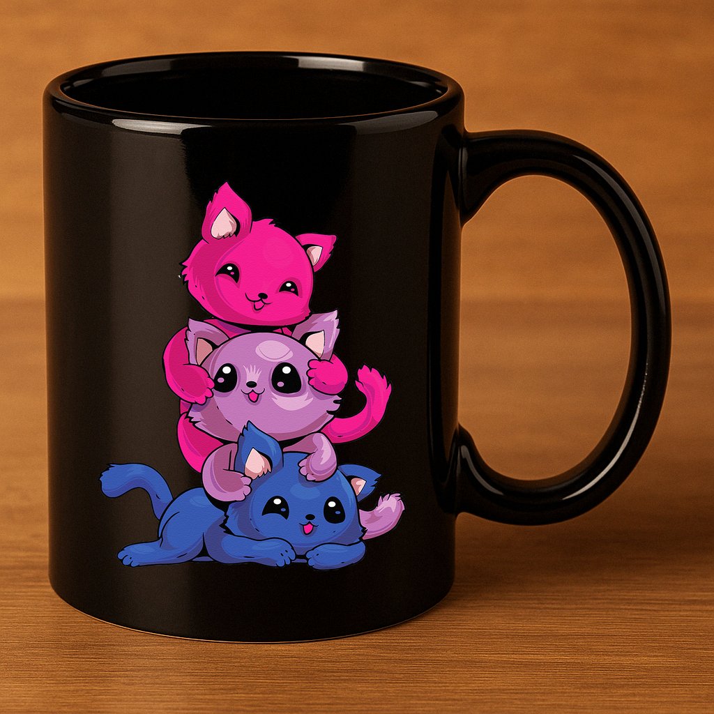 Bisexual Cat LGBT Kawaii Anime Kitten Bi Pride Flag 11oz C Handle Ceramic Mug