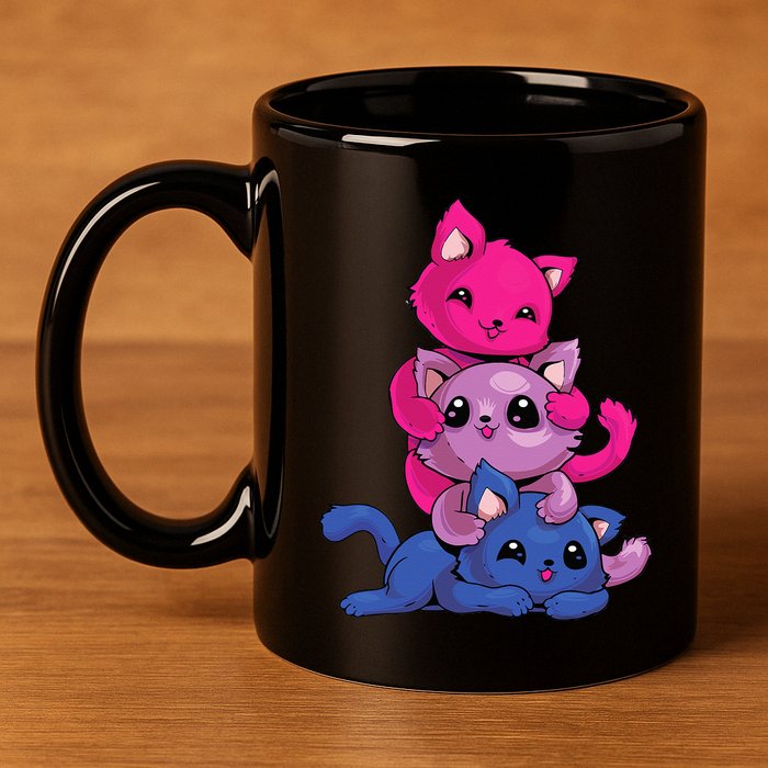 Bisexual Cat LGBT Kawaii Anime Kitten Bi Pride Flag 11oz C Handle Ceramic Mug