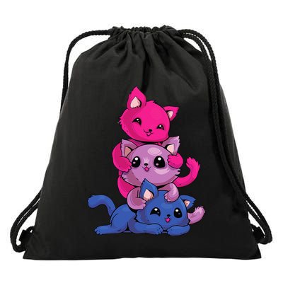 Bisexual Cat LGBT Kawaii Anime Kitten Bi Pride Flag Drawstring Bag