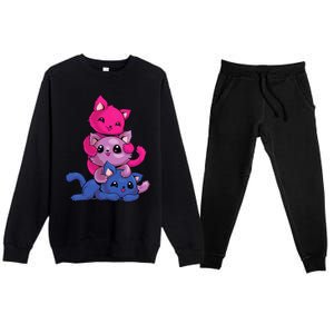 Bisexual Cat LGBT Kawaii Anime Kitten Bi Pride Flag Premium Crewneck Sweatsuit Set