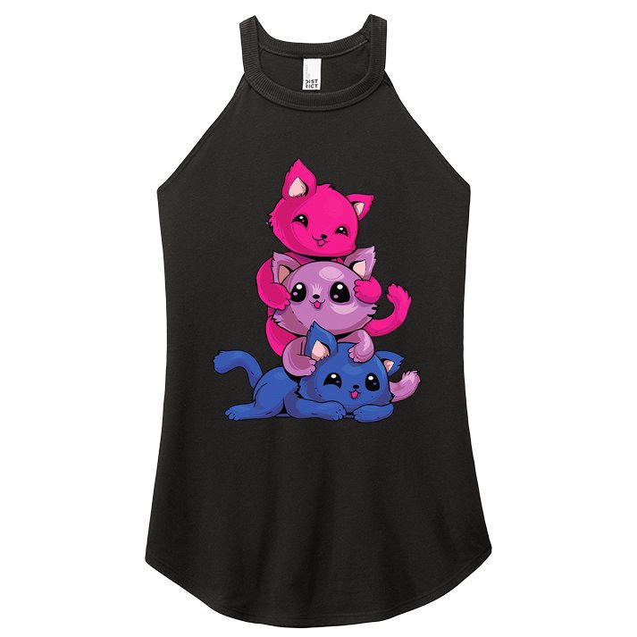 Bisexual Cat LGBT Kawaii Anime Kitten Bi Pride Flag Women's Perfect Tri Rocker Tank