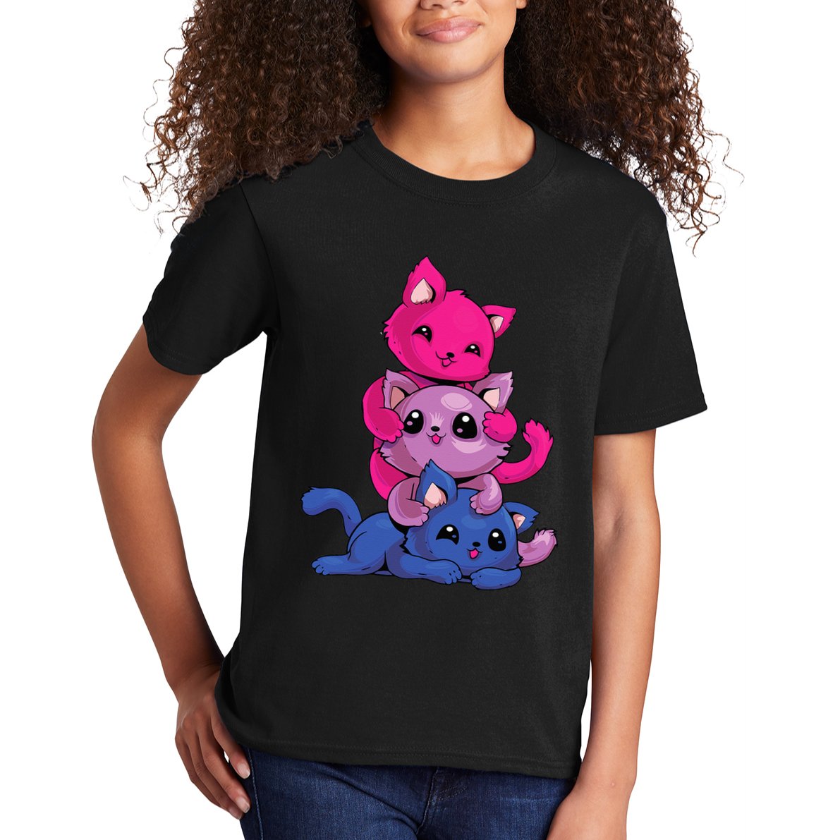 Bisexual Cat LGBT Kawaii Anime Kitten Bi Pride Flag Kids T-Shirt