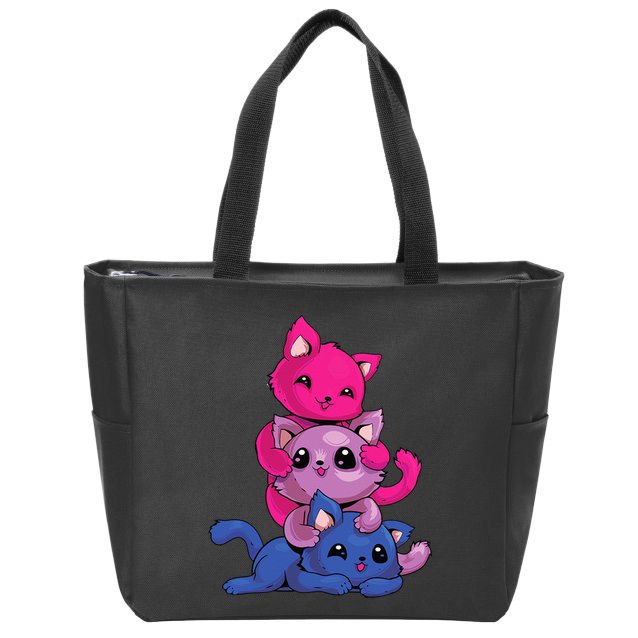 Bisexual Cat LGBT Kawaii Anime Kitten Bi Pride Flag Zip Tote Bag