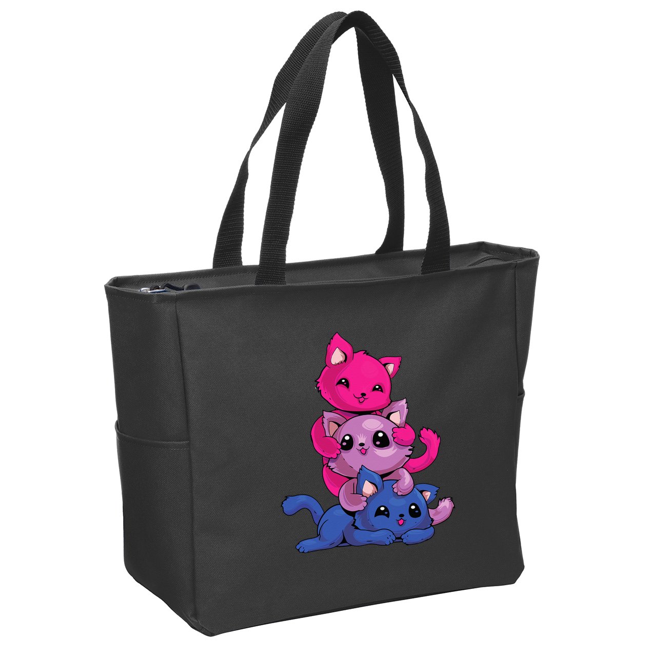 Bisexual Cat LGBT Kawaii Anime Kitten Bi Pride Flag Zip Tote Bag