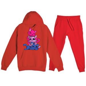 Bisexual Cat LGBT Kawaii Anime Kitten Bi Pride Flag Premium Hooded Sweatsuit Set