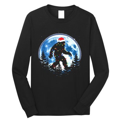 Bigfoot Christmas Lights Santa Hat Sasquatch Moon Xmas Long Sleeve Shirt