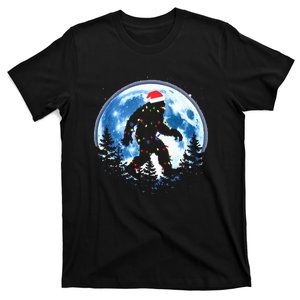 Bigfoot Christmas Lights Santa Hat Sasquatch Moon Xmas T-Shirt