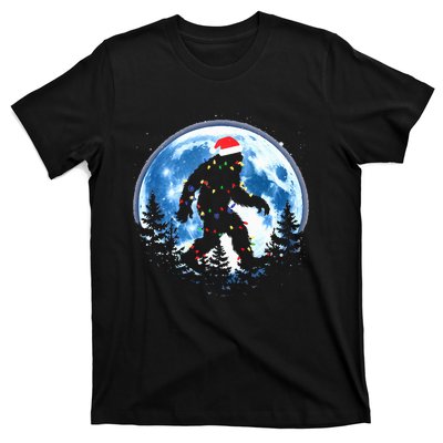 Bigfoot Christmas Lights Santa Hat Sasquatch Moon Xmas T-Shirt