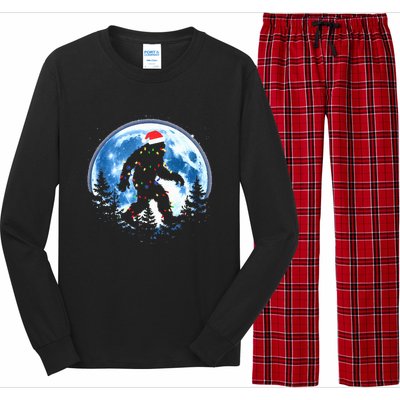 Bigfoot Christmas Lights Santa Hat Sasquatch Moon Xmas Long Sleeve Pajama Set